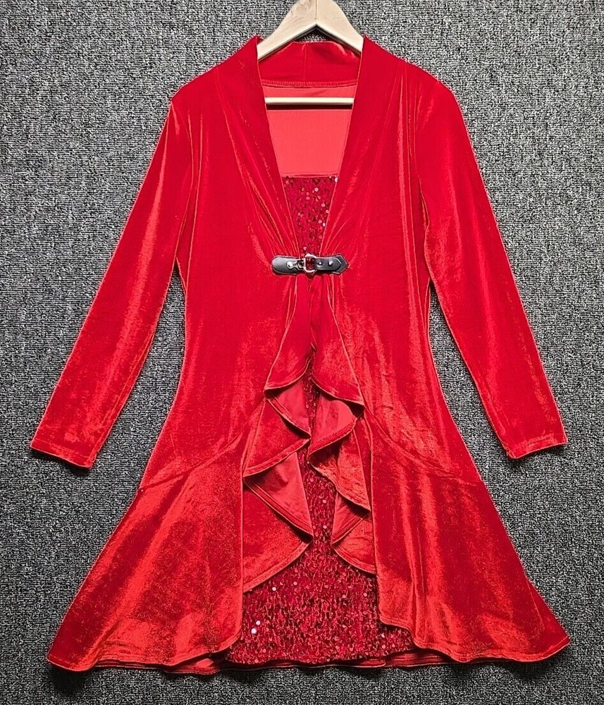 Whimsigoth Steampunk Witchy Red Velvet Sequins Dress with Buckle Goth Medium