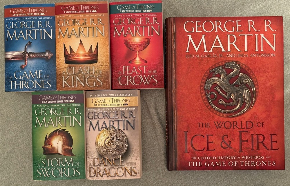 George R.R. Martin Hardcover Ice & Fire World with 5 Game of Thrones Paperbacks
