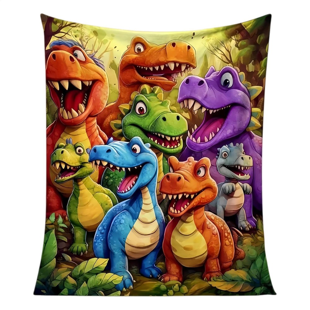 Cute Smiling Dinosaurs HD Digital Print Flannel%2C Soft Funny Throw Blanket HO T