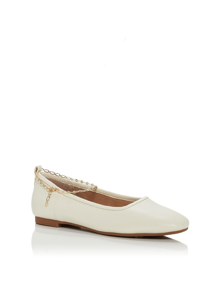AQUA Womens Ivory Chain Lobster Clasp Gabby Leather Ballet Flats 6.5 M