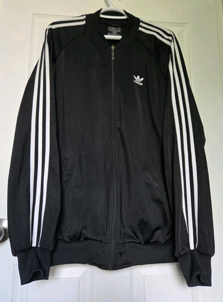 VTG Adidas Originals Black & White Stripe Track Jacket Mens Size M