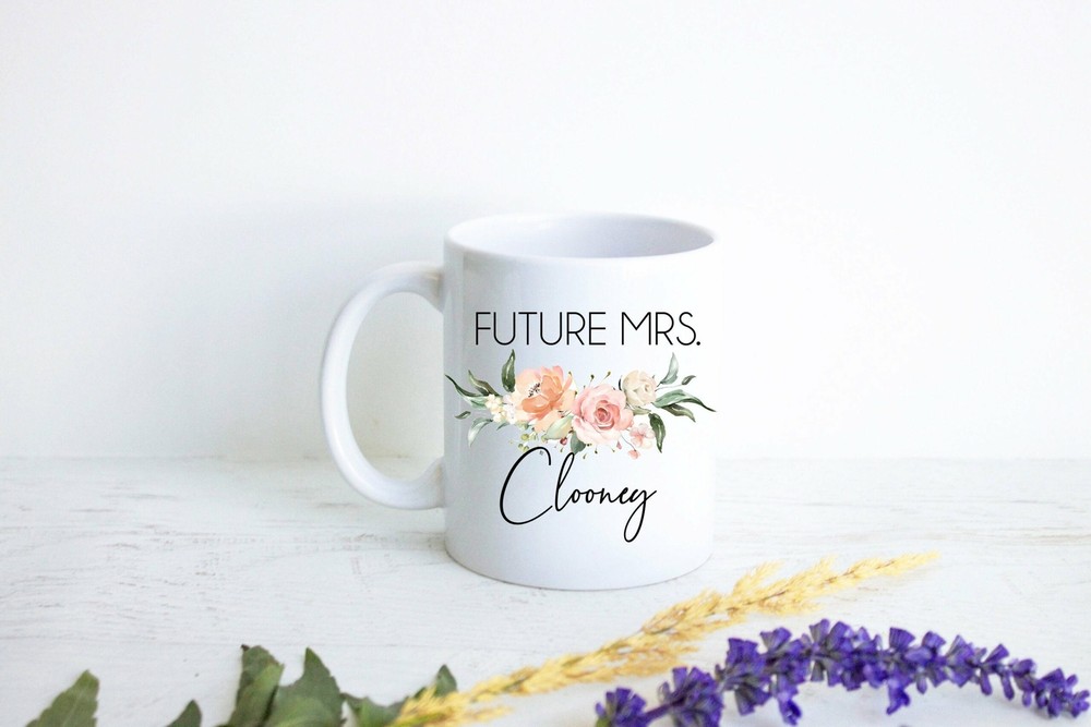 Future Mrs. Mug Peach Floral Engagement Mug Personalized Bride Engagement Gift