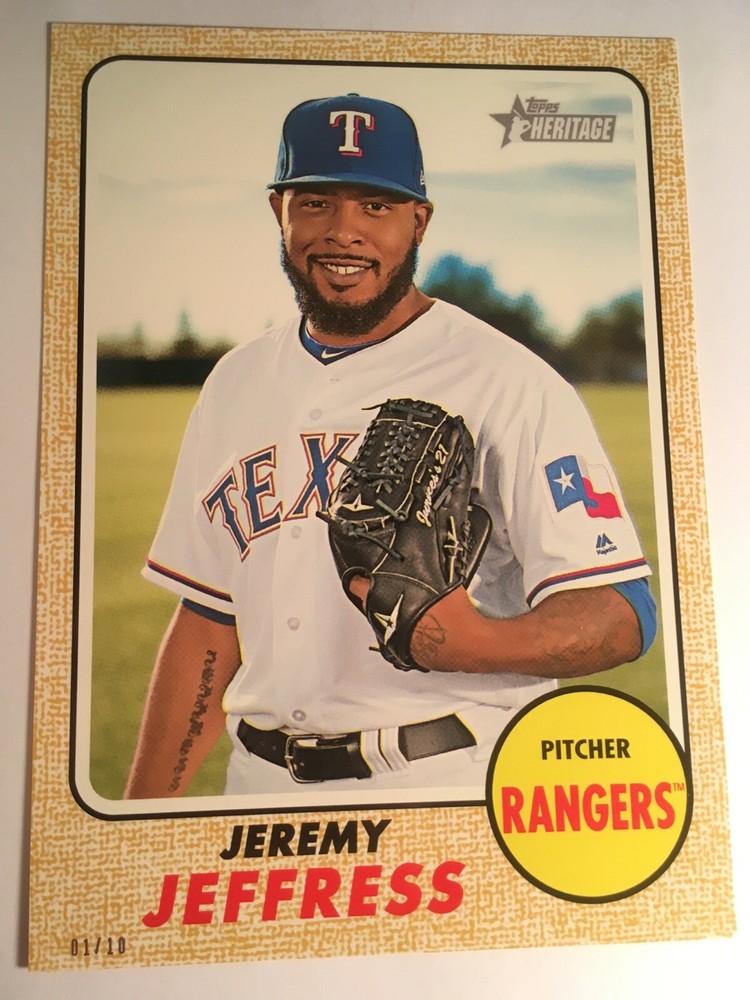 2017 Topps Heritage High Number 5x7 Jeremy Jeffress Rangers 597 #'d 01/10 Gold