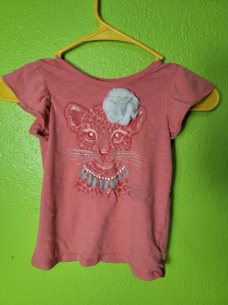Cherokee 5t Toddler Girls Shirt Top Tiger Leopard Cat Pink