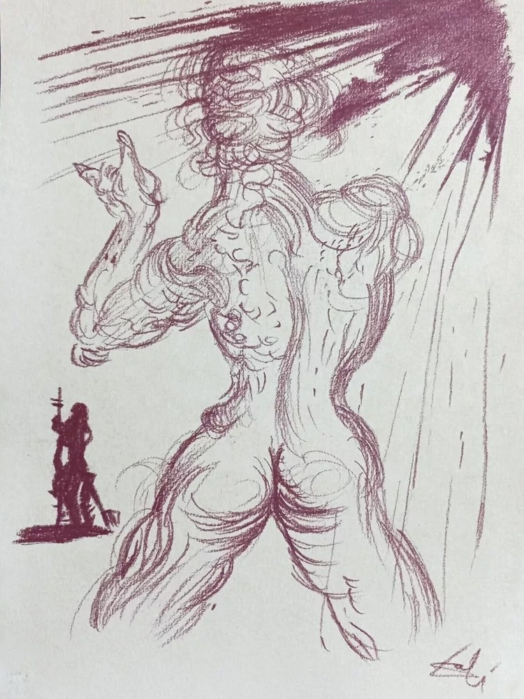 Original Signed Salvador Dali Drawing on Paper with CoA Vintage Art