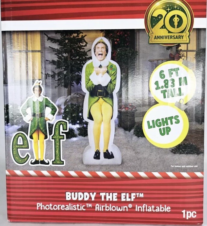 Buddy the Elf 6ft Airblown Inflatable with Will Ferrell Photorealistic Design  