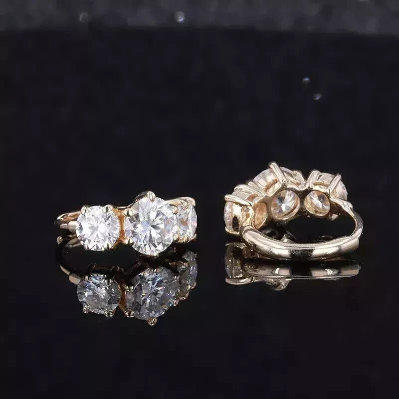 3-Stone 14K Yellow Gold Hoop Earrings with 2.50Ct Certified Moissanite