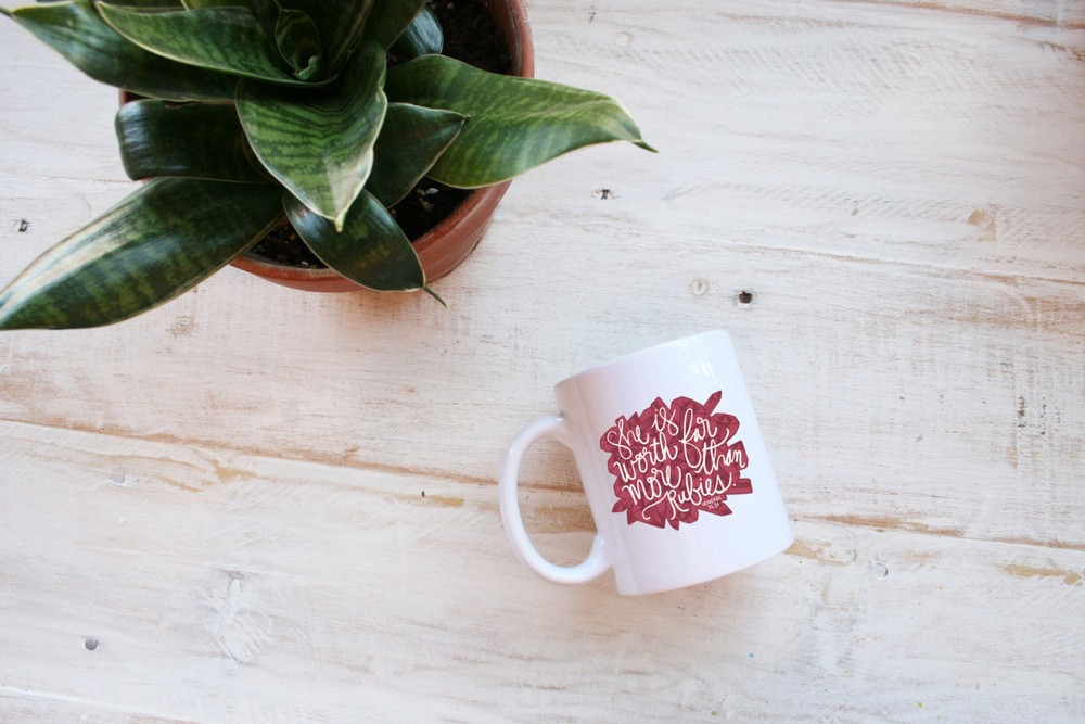 She Is Worth Far More Than Rubies Bible Verse Quote Illustrated Ceramic Travel