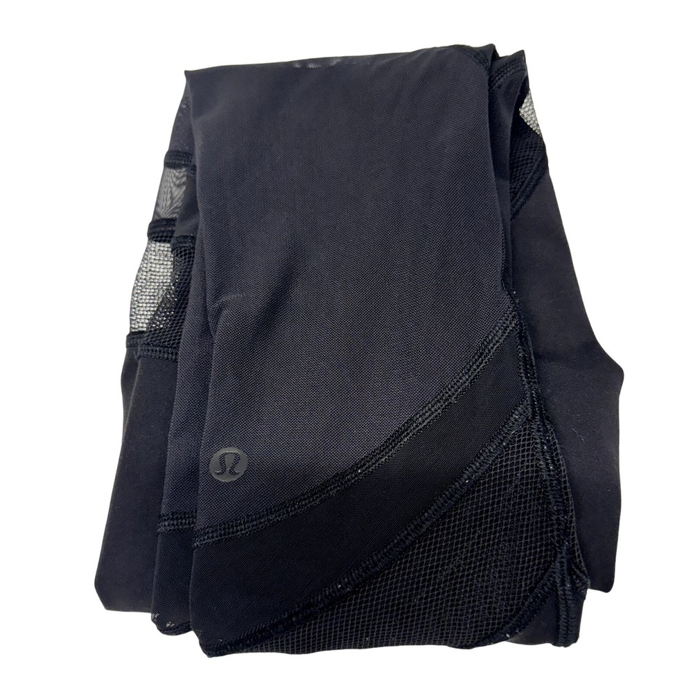 Lululemon Leggings Womens 2 SEEK THE HEAT Black Full Length Sheer Panels Active