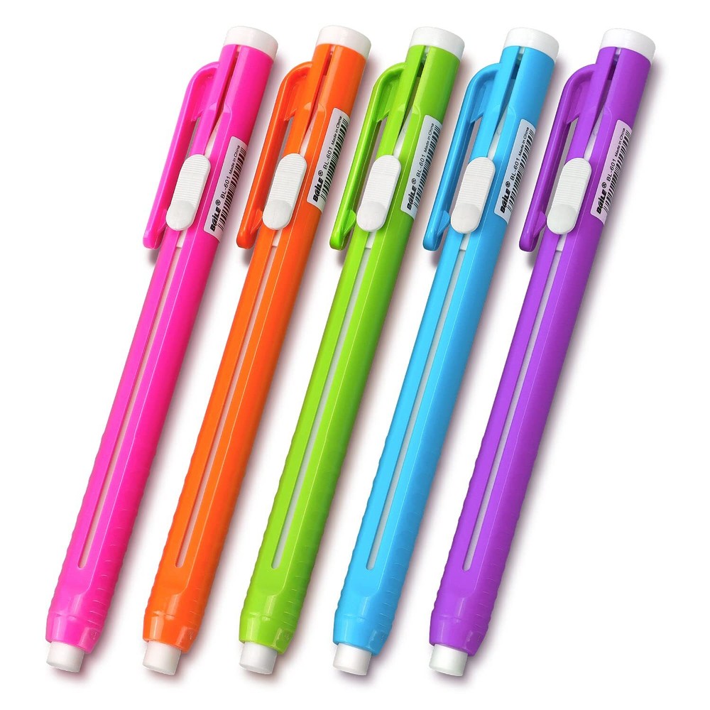 Retractable Mechanical Eraser Pen, Pen-Style Erasers Assorted Color, 5 Pack