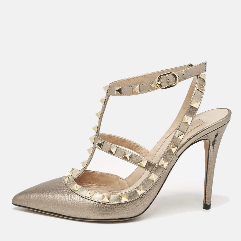 Valentino Rockstud Caged Pumps in Metallic Leather Size 37.5