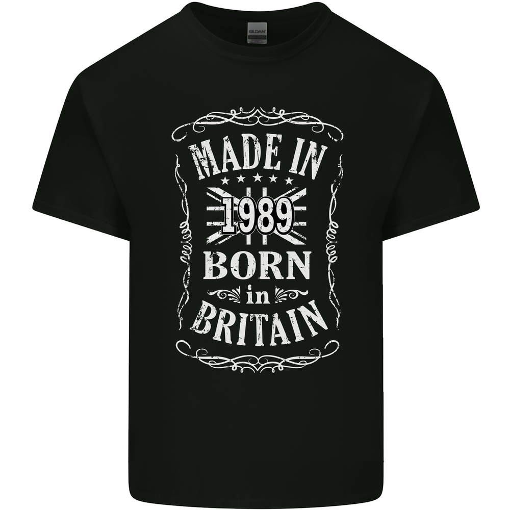 Born In Britain 34th Birthday Made 1989 Mens Cotton T-Shirt Tee Top