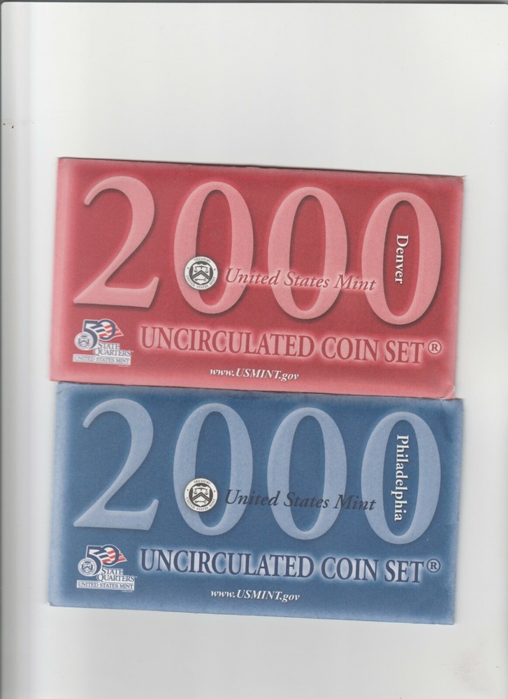2000 P&D U.S. Mint Unc coin Set 20 Coins w/ COA 50 States Quarters