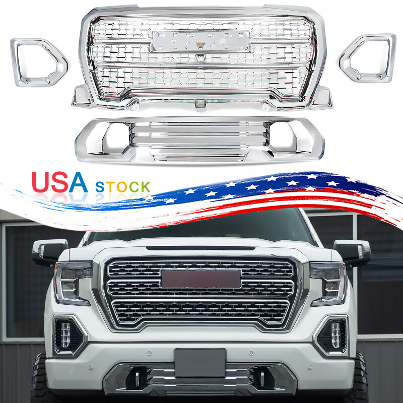Fit 2019-2021 GMC Sierra 1500 Denali AT4 Front Bumper Grille Fog Lamp Bezel Trim