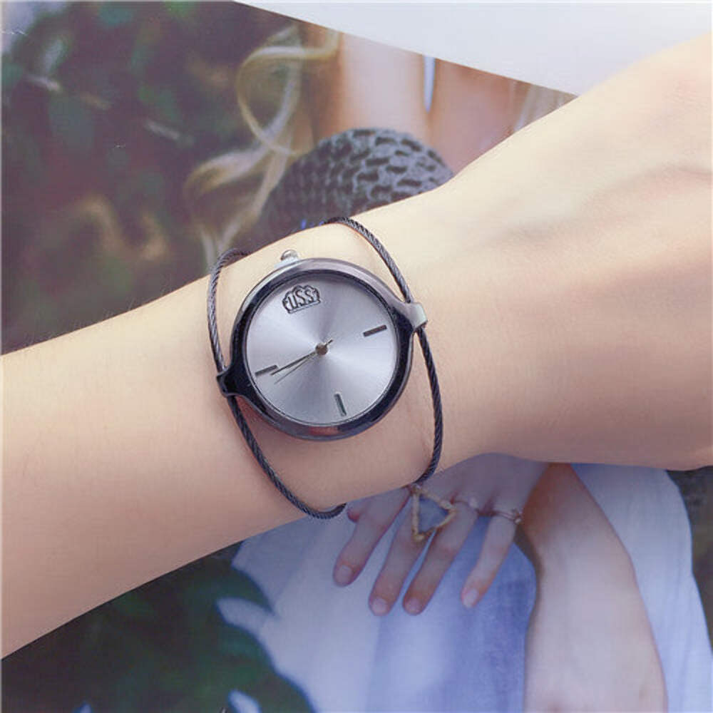 Chic Round Steel Wire Bangle Watch for Women in Silver, Black, Rose, and Gold
