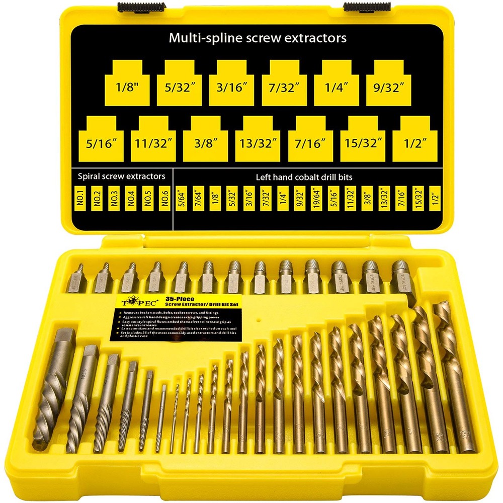 35-Piece Screw Extractor and Left Hand Drill Bit Set for Easy Out Broken Screw Removal