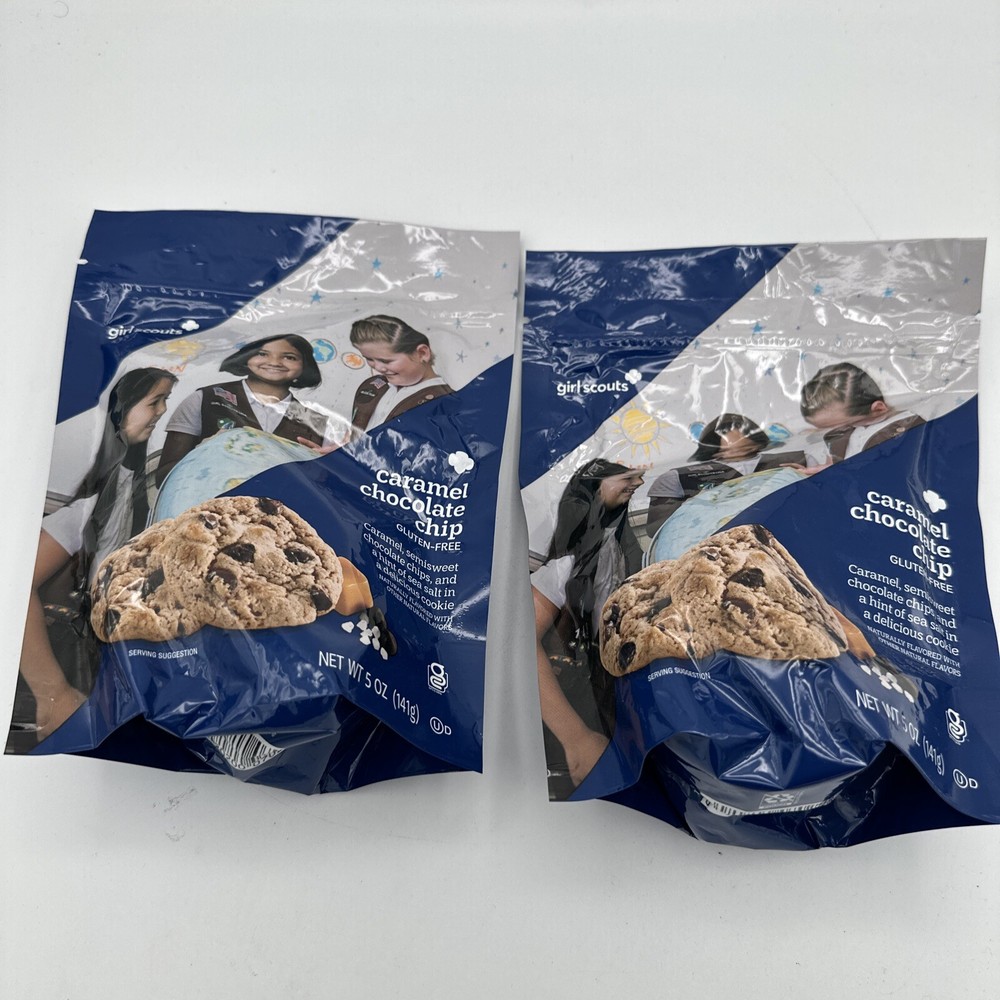 2 Boxes of 2025 Girl Scout Gluten Free Caramel Chocolate Chip cookies Sealed