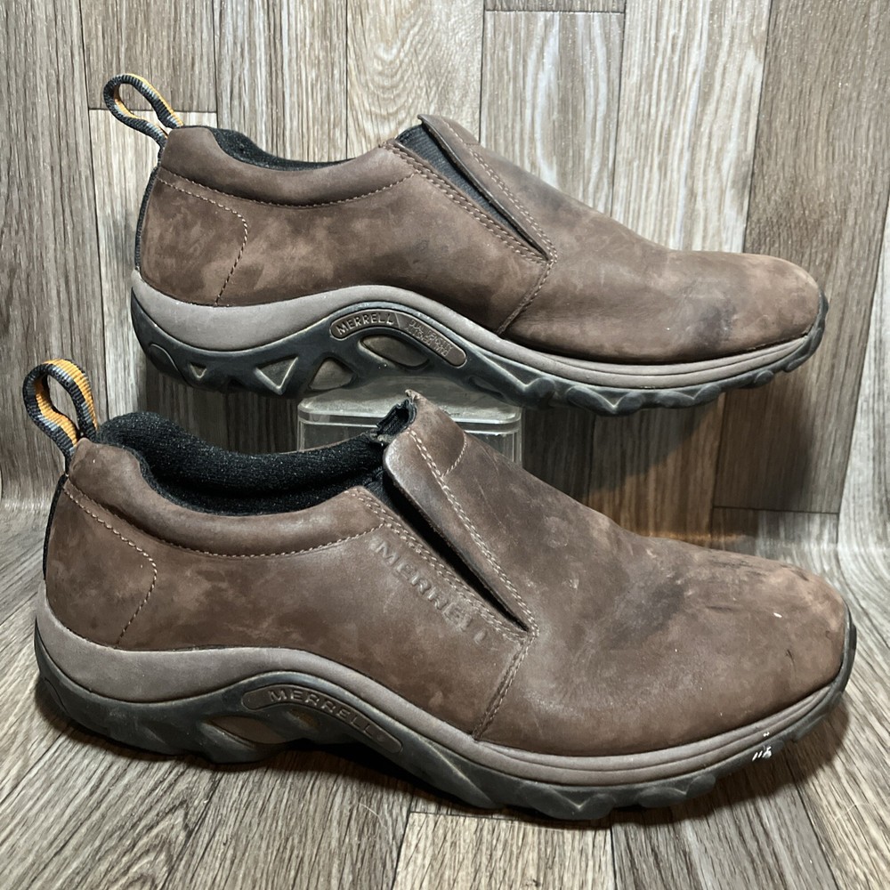 Merrell Jungle Moc Slip-On Hiking Shoes Size 10.5 Brown Nubuck Dual Density