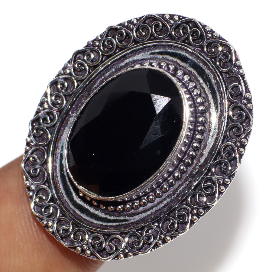 925 Silver Plated Black Onyx Ethnic Ring Handmade Gemstone Jewelry Size Us 9 JW