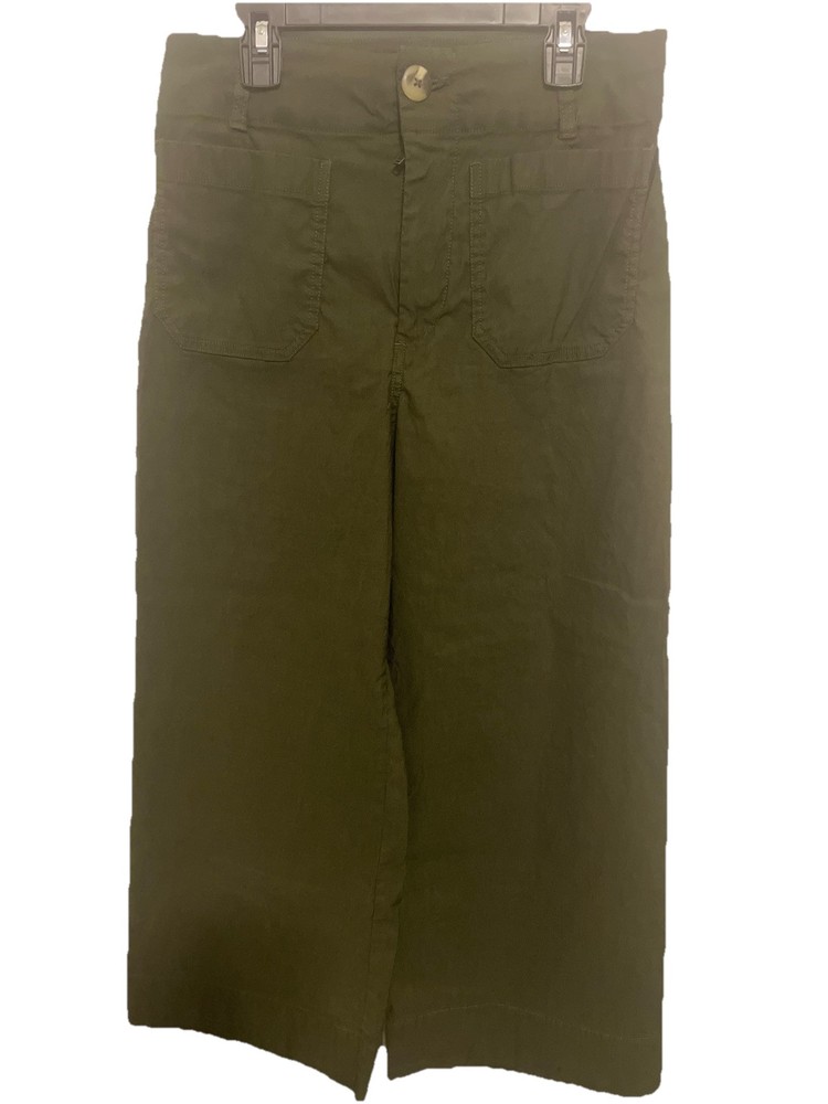MAEVE Anthropologie Women’s The Colette Wide Leg Cropped Pants Olive Green SZ 28