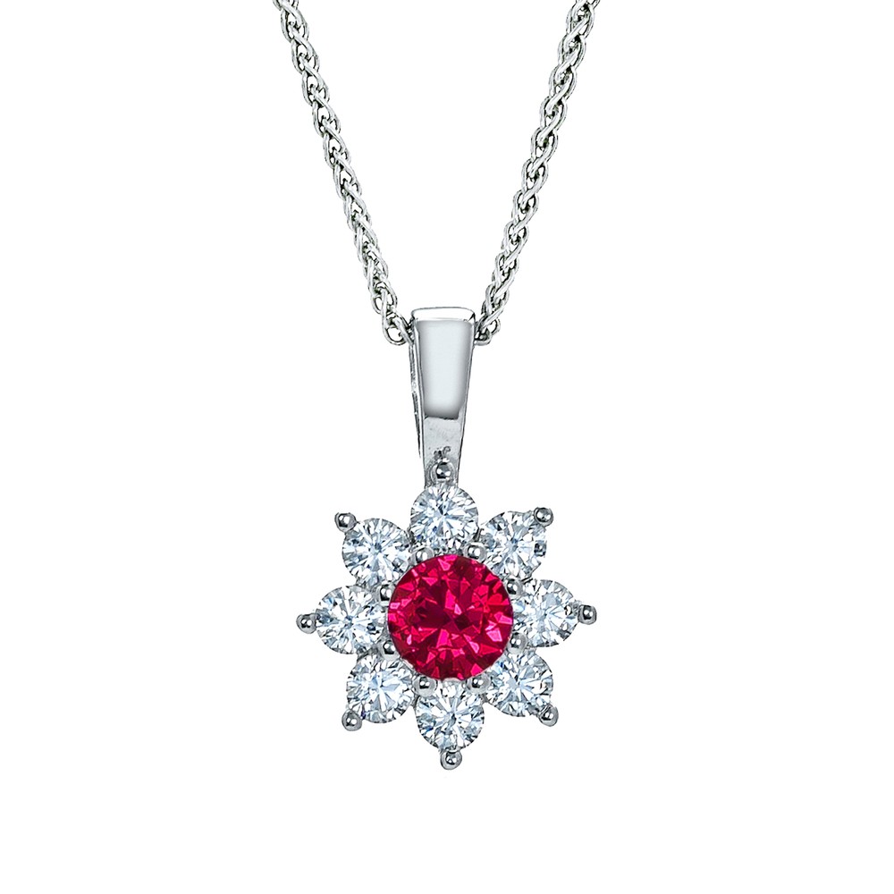 Sterling Silver Jewelco London Red CZ Classic Royal Cluster Necklace 16 18 inch