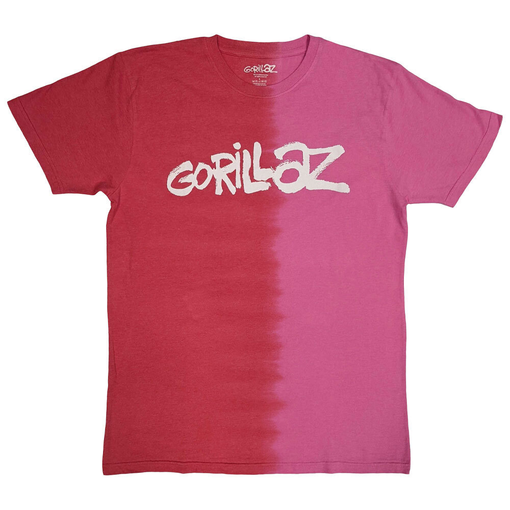 Gorillaz T Shirt Two Tone Brush Band Logo new Official Unisex Dye Wash Red Size