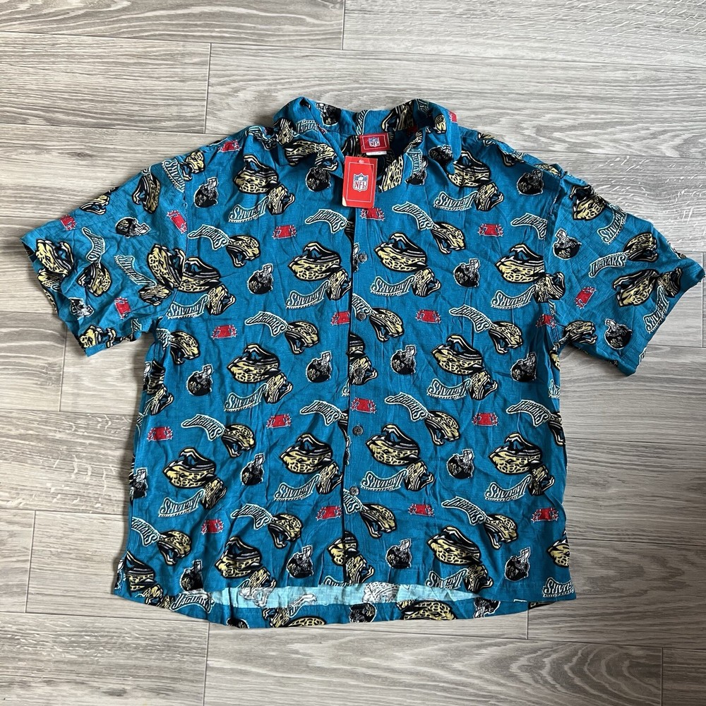 Vintage NFL Jacksonville Jaguars All Over Print Button Up Hawaiian Shirt Mens XL