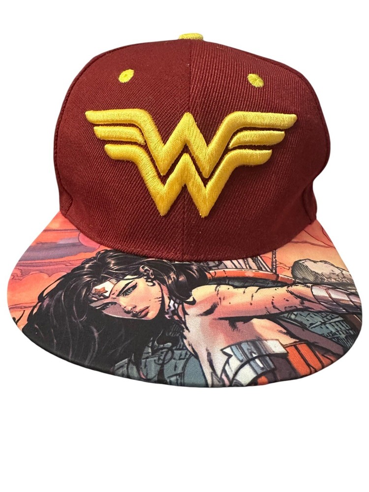 Wonder Women Maroon SnapBack Hat with Graphic Design from Six Flags