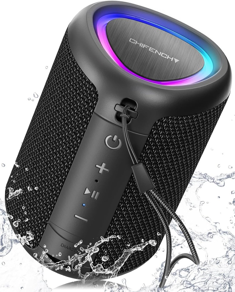 Portable Bluetooth Speaker with Lights, Waterproof Wireless Speaker TWS Pairing