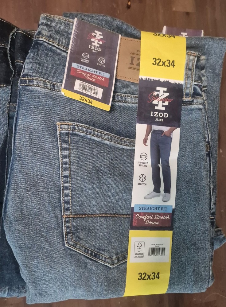 Izod Men's Straight Fit Jeans -  BLUE  32 X 34 (Best DEAL) *