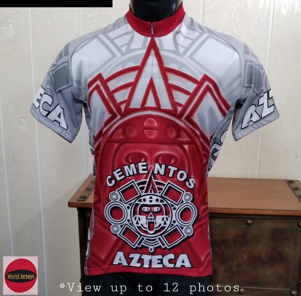 World Jerseys Cementos Azteca Cycling Short Sleeve 3/4 Zip Jersey Red White Size L