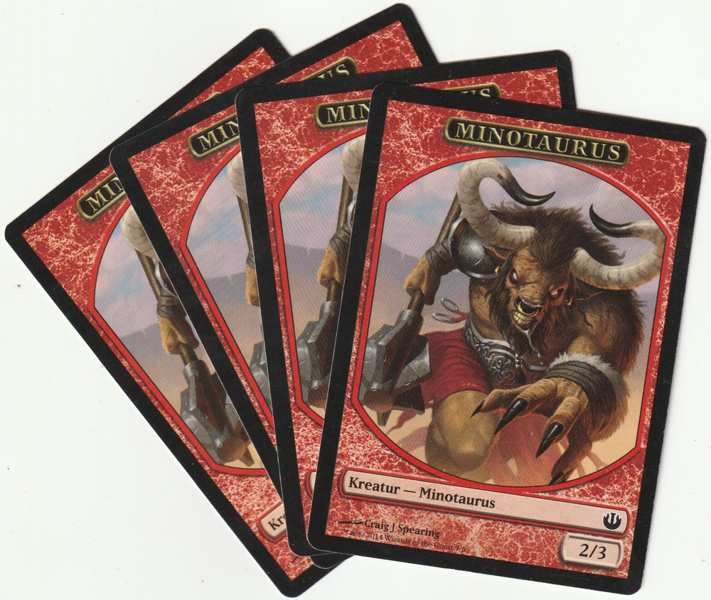 4 MTG JOU 2014 Minotaur Red Creature Tokens Playset