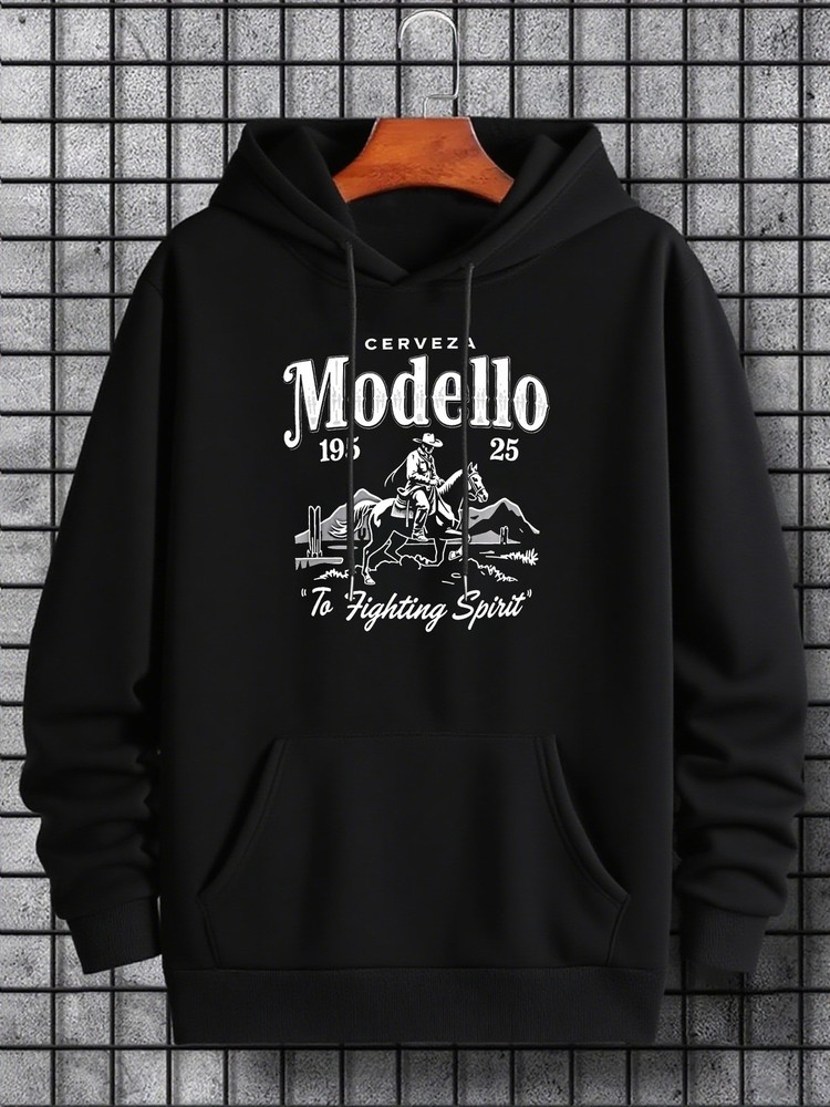 Men's Cerveza Modelo Beer Logo Graphic Hooded Sweatshirt - White Spanish Beer Pr