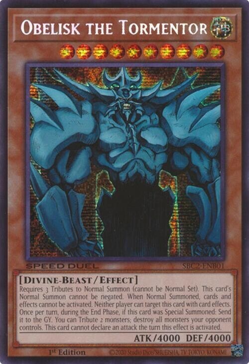 Obelisk The Tormentor Secret Rare SBC2-ENB01 Light Play YuGiOh Card