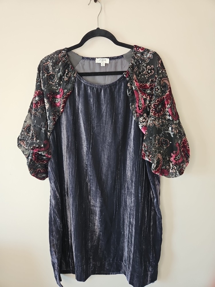 Umgee Dress Woman M Gray Floral Burnout Velvet Whimsigoth Boho Dark Fairy Femme