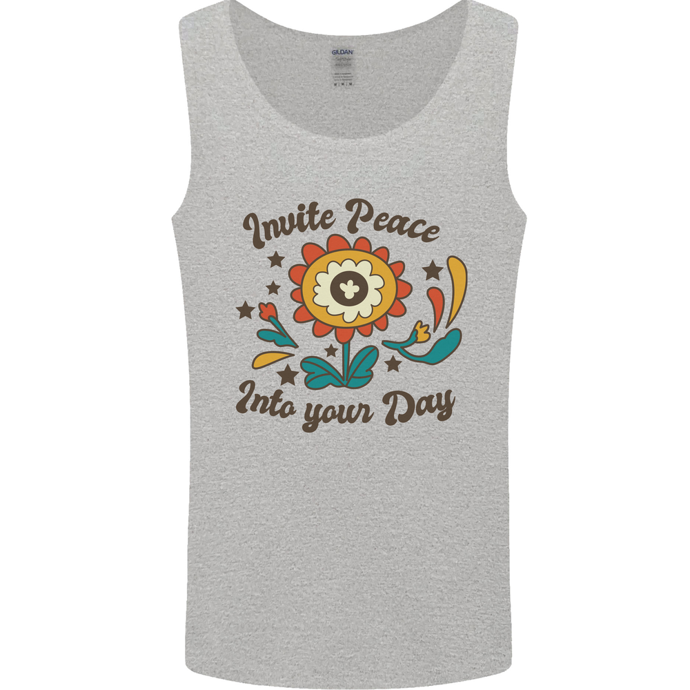 Invite Peace Day Hippy Flower Power Funny Mens Vest Tank Top