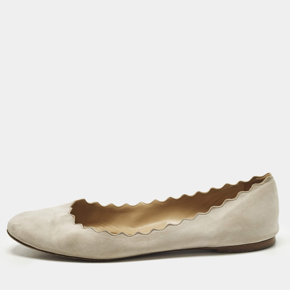 Chloe Lauren Scalloped Size 39.5 Grey Suede Ballet Flats