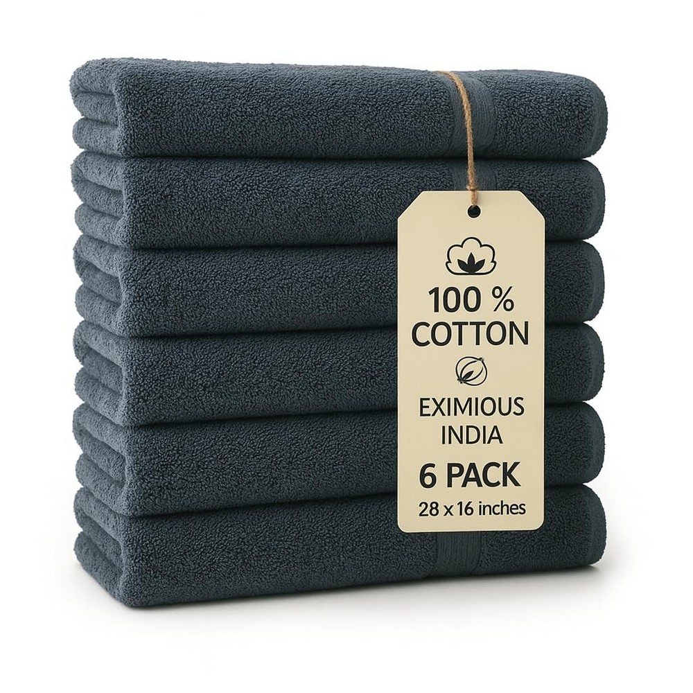 100% Cotton Hand Towel Set of 6, (16 x 28 inches) Sustainable, Soft, Highly A...