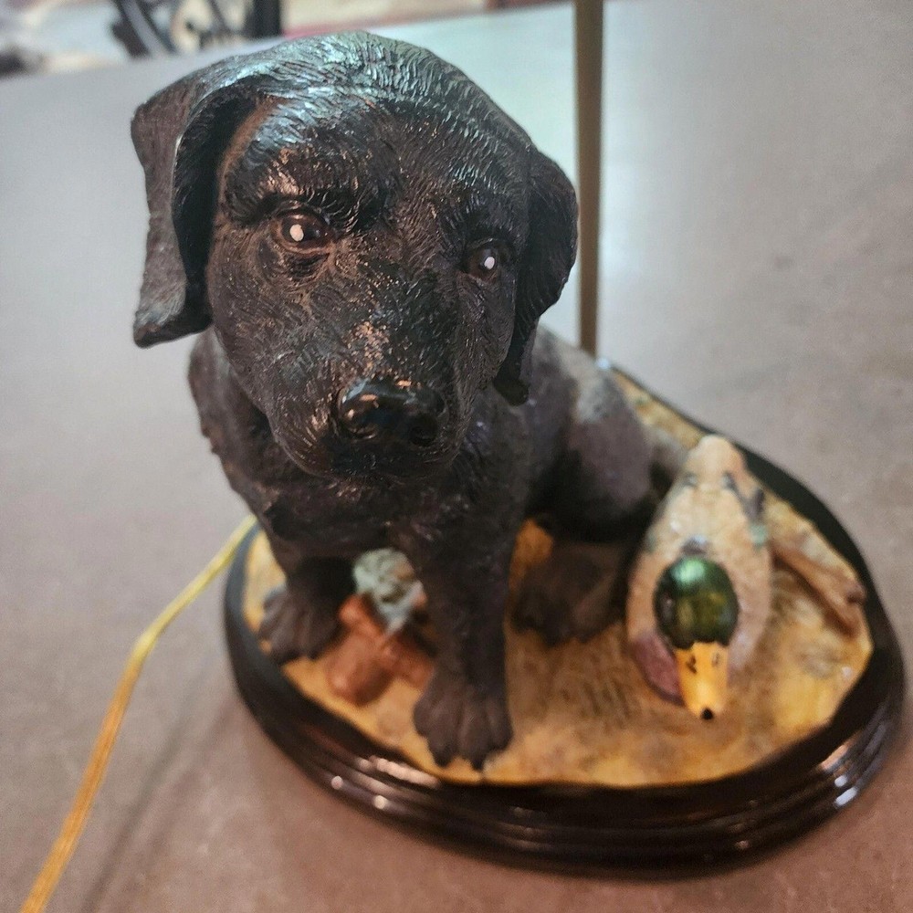 EUC Vintage Lamp Dog Labrador & Duck no flaws or chips heavy piece no shade