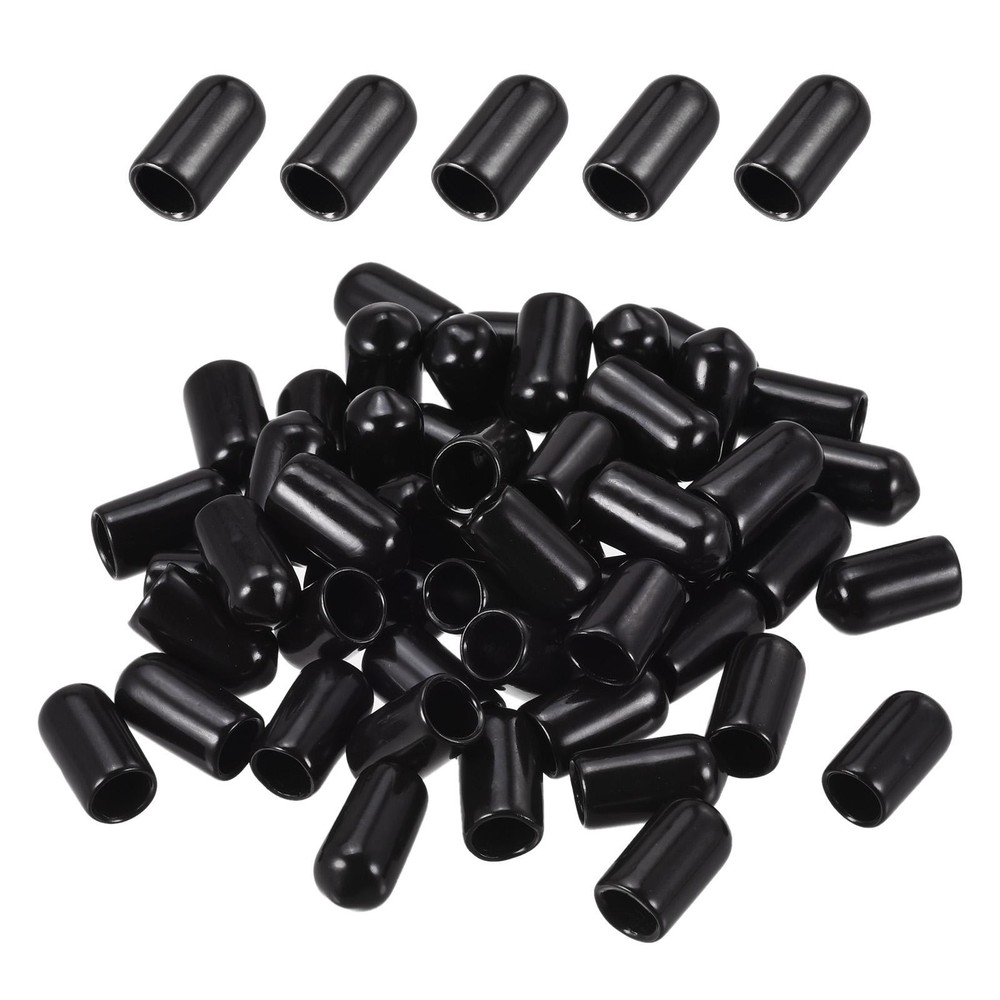200Pack 7mm Black Rubber Screw Thread End Caps for Bolts Flexible Protectors