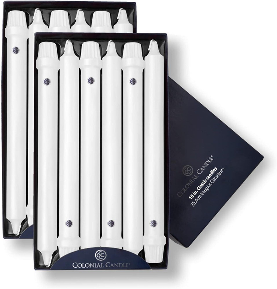 White Unscented Taper Candles 10 Inch Classic Pack of 12 Long Burn 8 Hours
