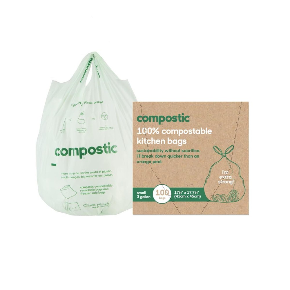 Home Compostable Trash Bags, 3 Gallon Small Kitchen Rubbish Bags (17” x 17.7”...