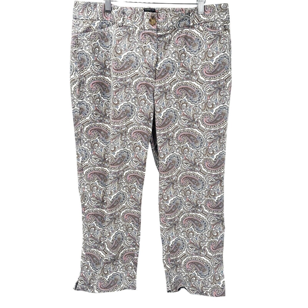 Talbots Pants Womens 12 The Perfect Crop Paisley Taupe Pink Blue + Pockets