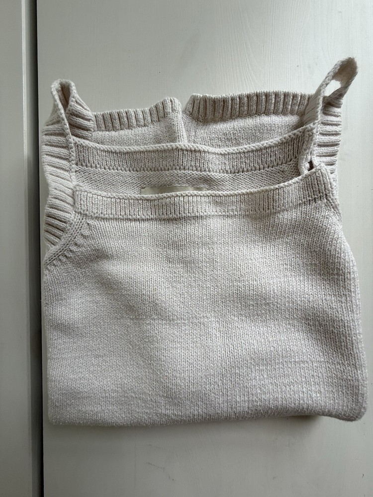 LOFT Sweater Tank Top Size M Cream Beige Cotton Linen Blend Ribbed Knit