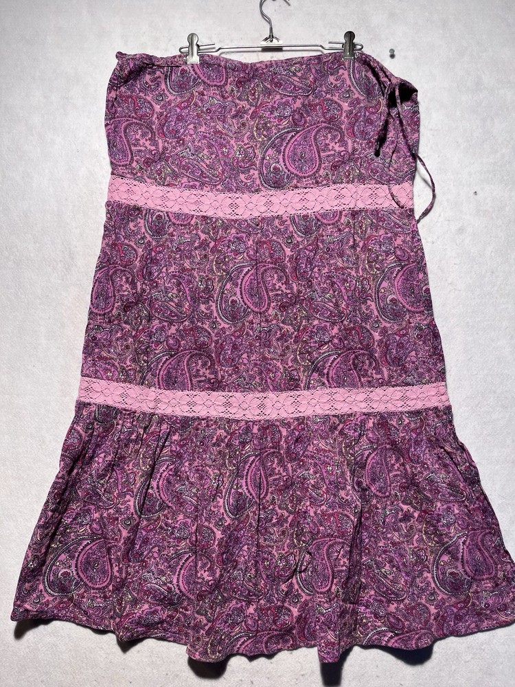 VTG 90s Boho Grunge Tiered Skirt Size L Pink Floral Festival Fairy Core Bright Funky