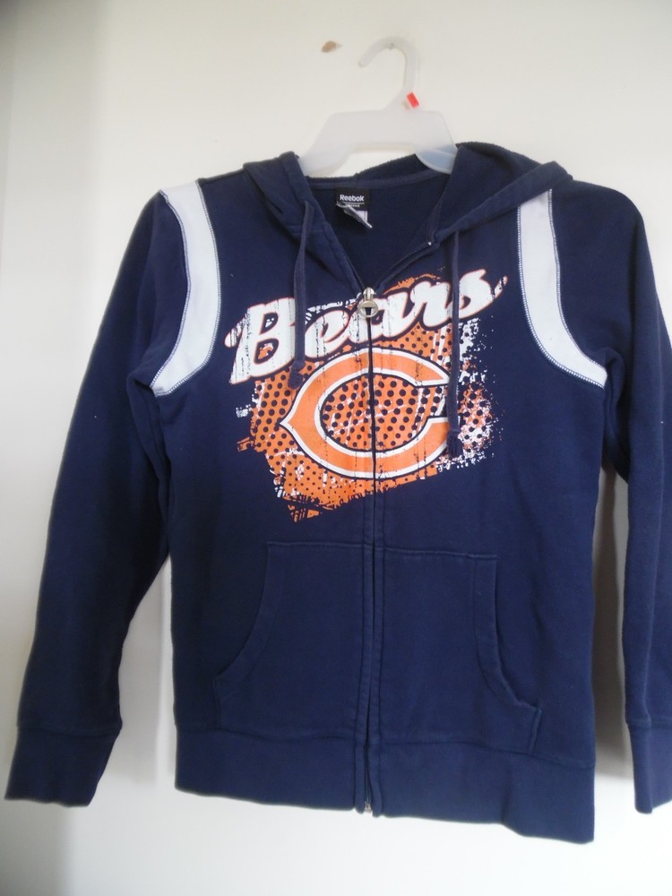 VTG  BLUE  ATHLETIC SPORTS REEBOK  BEARS WOMENS WORN SWEATSHIRT HOODIE SZ S