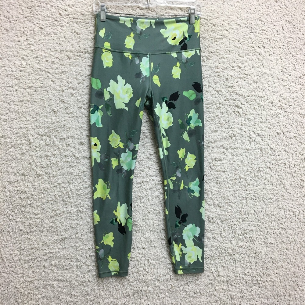 Athleta Pants Small Adult Green Elation 7/8 Tight Leggings Floral Yoga Womens S
