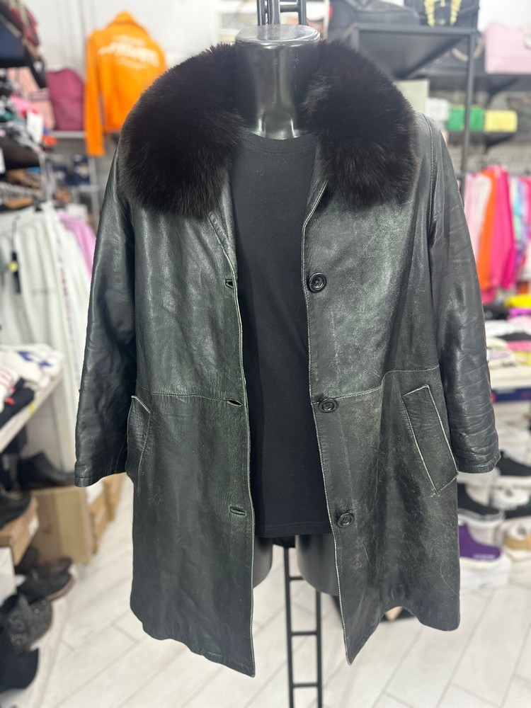 Real Leather Jacket Used Women Size 44 Black LLV200