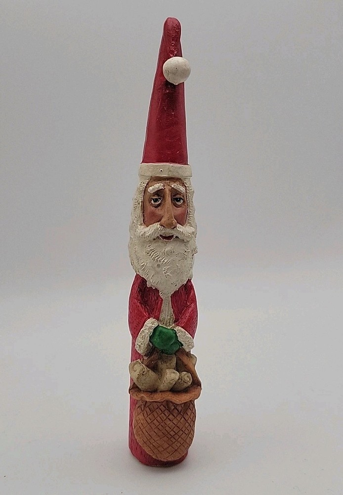 Vintage Pencil Slim 6” Santa Claus Folk Art Christmas Resin Figure