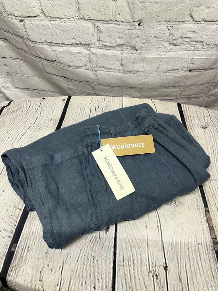 WoolOvers High Waist Pull On Linen Culottes Pants Wide Leg Blue Pockets Size 14